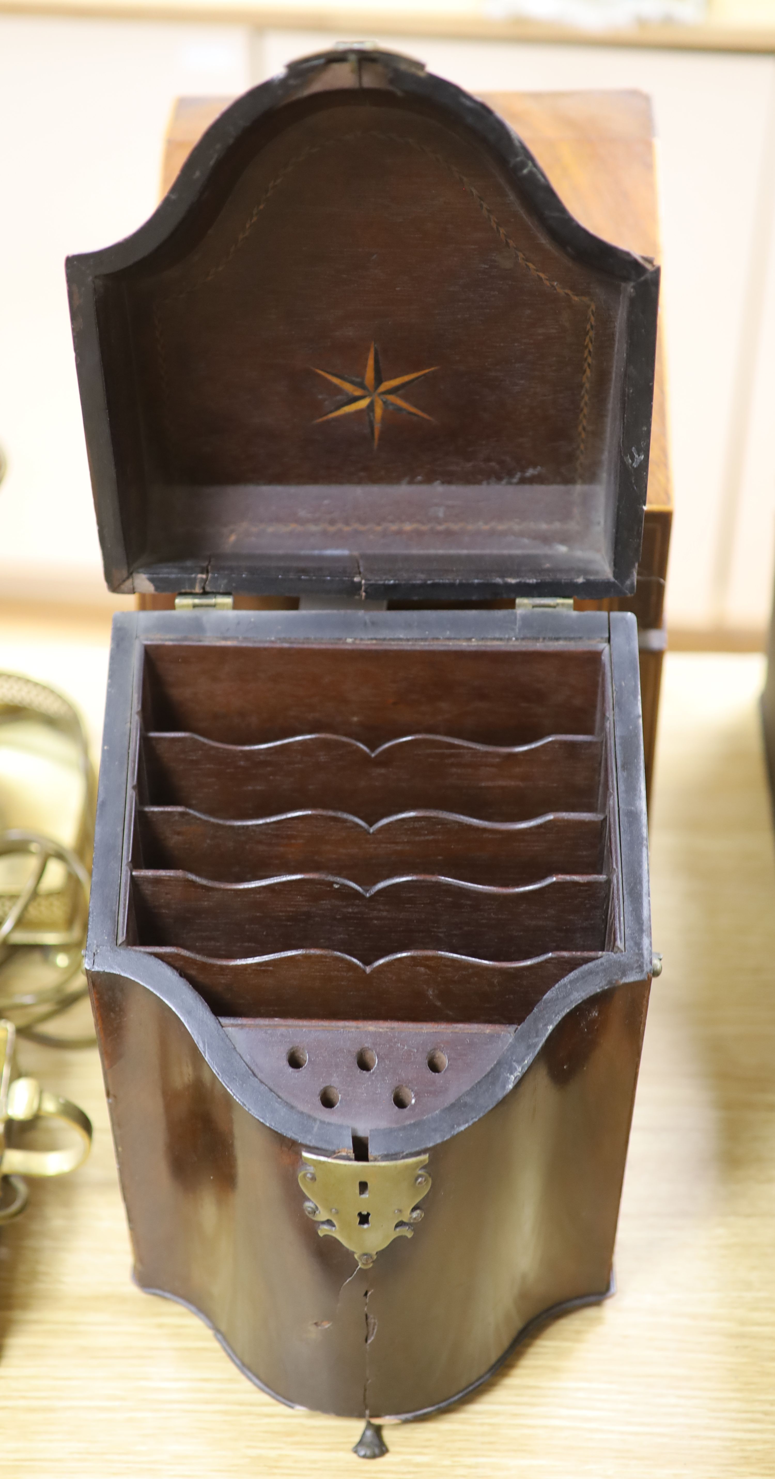 Two George III mahogany knife boxes converted to stationery box, height 37cm